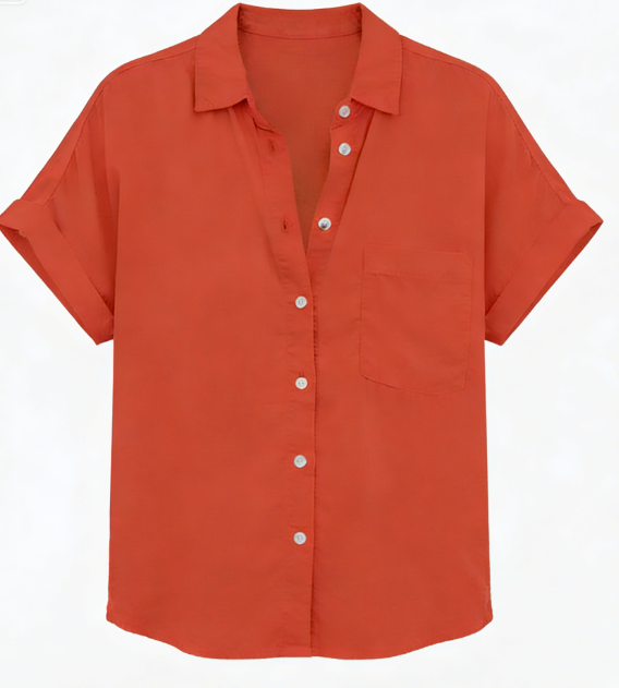 V-Neck Collared Short-Sleeve Shirt — With Pocket Design | Solid Color Versatility | Business Casual Commuter Top
